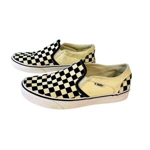 Vans Classic Slip-On Loafers Checkerboard Black Cream Skater Shoes Women's 8.5